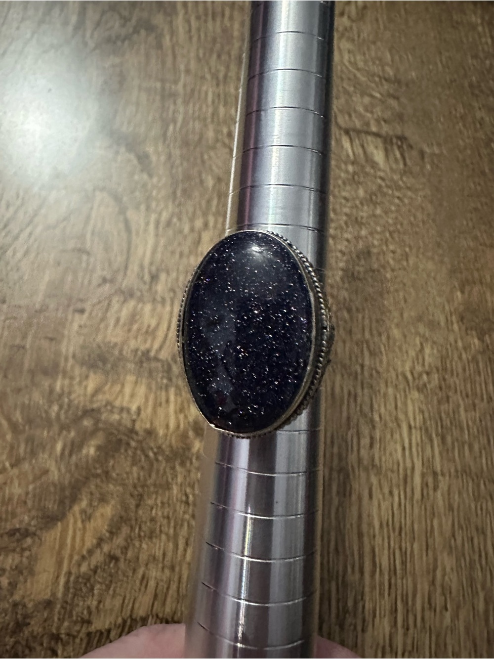 Blue goldstone oval sterling silver ring Sz 9